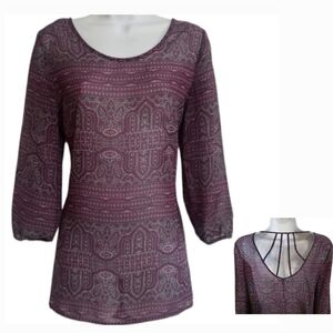 Maurices Womens Small Bohemian Sheer Geometric Cutout Back Lightweight Blouse